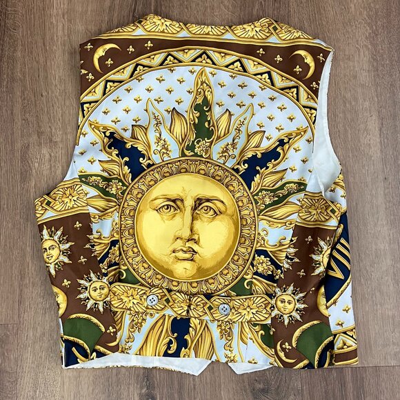RARE Burberry Vintage Silk Vest Sun Celestial Print Sz 8